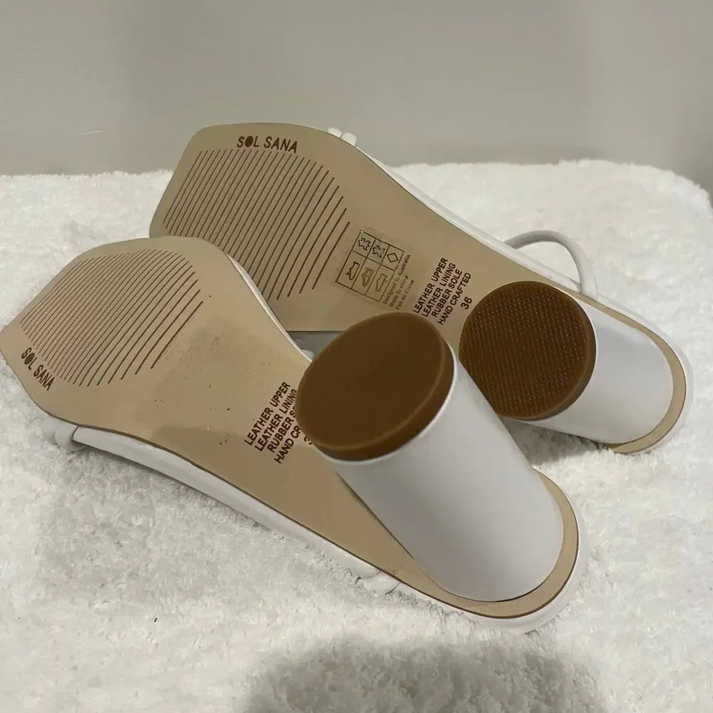 NEW Sol Sana Kirsten Slip On Knotted Vamp Circular Block Heel Mules White 36/5